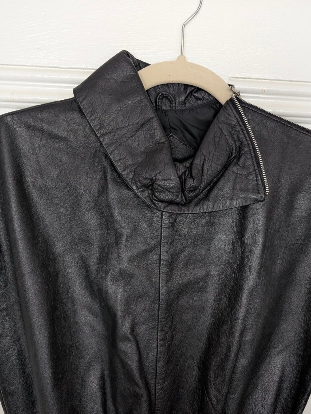 Vintage Berman's New Wave Punk Genuine Leather Zipper Dress - Picture 3 of 10